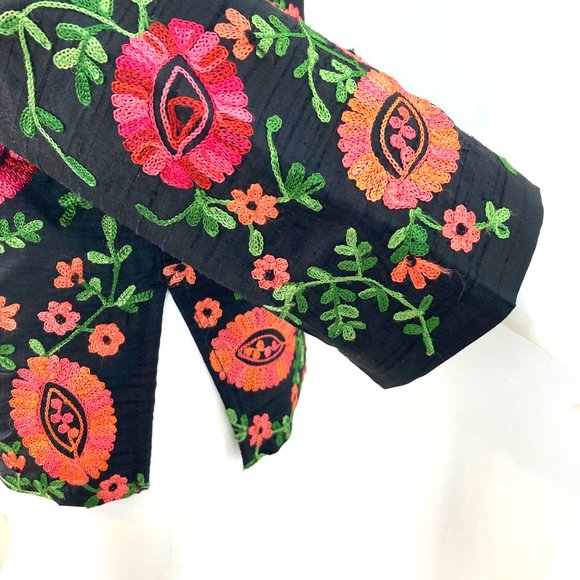 Laura Ashley Petite Vintage Embroidered Silk Shantung Shirt/Overshirt - Picture 5 of 8